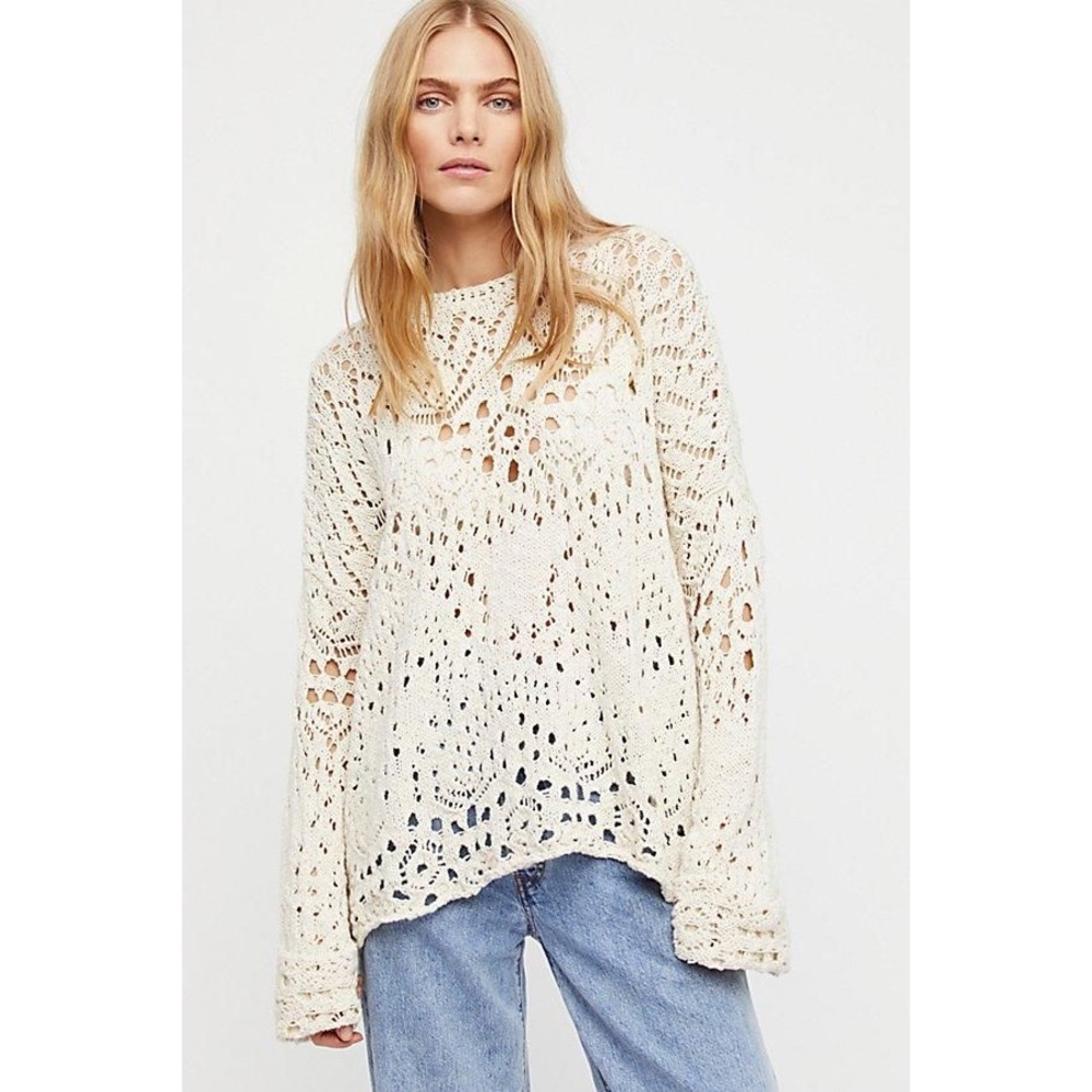Free People Ivory Traveling Lace Sweater - Picture 2 of 13